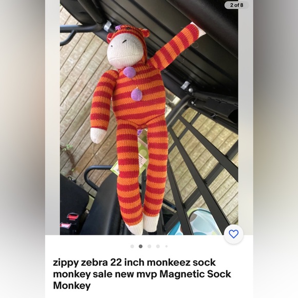 Monkeez zippy zebra 22 inch monkeez sock monkey new mvp Magnetic Sock Monkey. - Picture 2 of 6